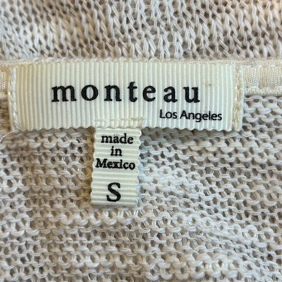 Monteau of Los Angeles cream and tan striped knit cardigan with lace trim. Small - Picture 7 of 9